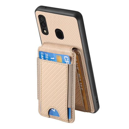 Samsung Galaxy A20s Vertical Flip Wallet Stand Phone Case with Carbon Fibre Pattern