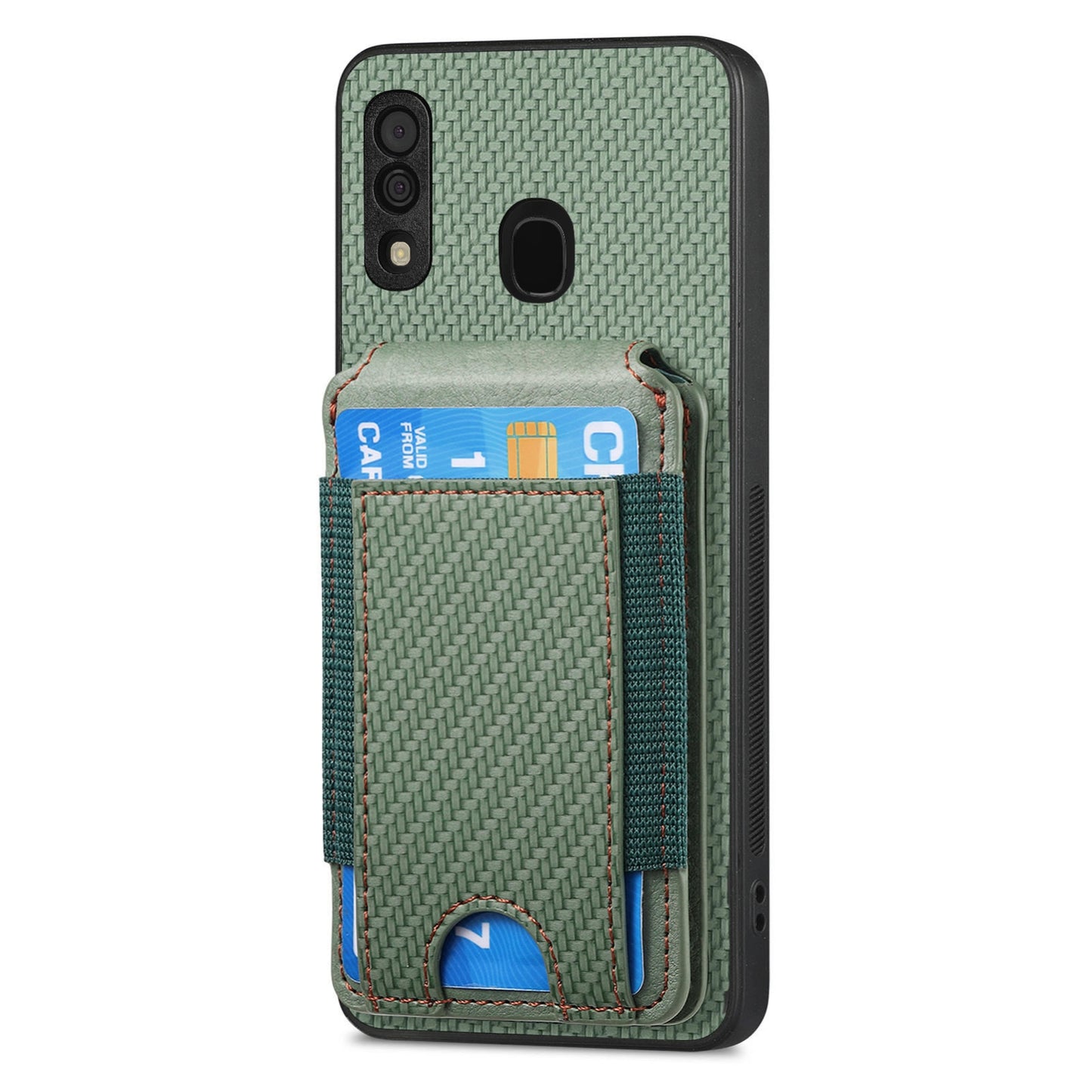 Samsung Galaxy A20s Vertical Flip Wallet Stand Phone Case with Carbon Fibre Pattern