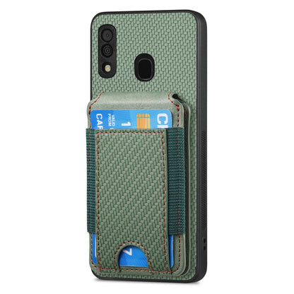 Samsung Galaxy A20s Vertical Flip Wallet Stand Phone Case with Carbon Fibre Pattern