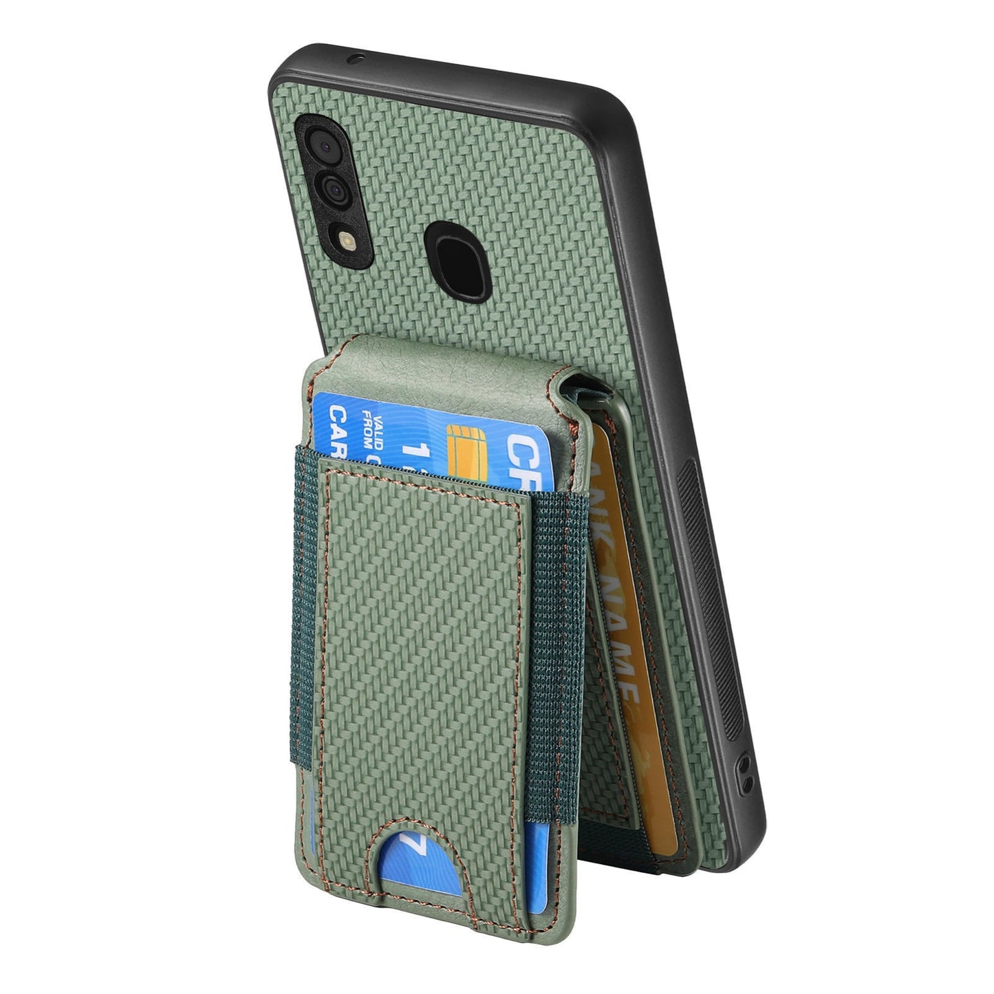 Samsung Galaxy A20s Vertical Flip Wallet Stand Phone Case with Carbon Fibre Pattern