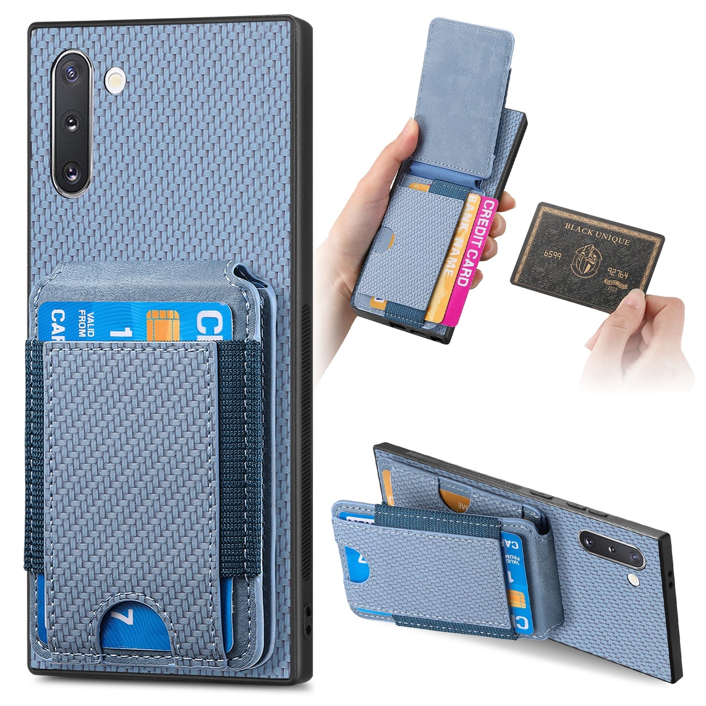 Samsung Galaxy Note10 Vertical Flip Wallet Stand Phone Case with Carbon Fibre Pattern