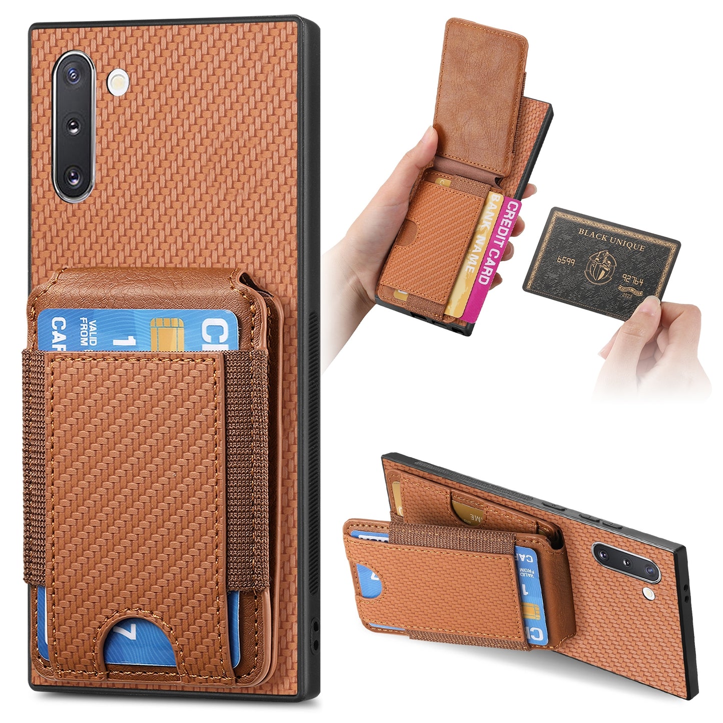 Samsung Galaxy Note10 Vertical Flip Wallet Stand Phone Case with Carbon Fibre Pattern