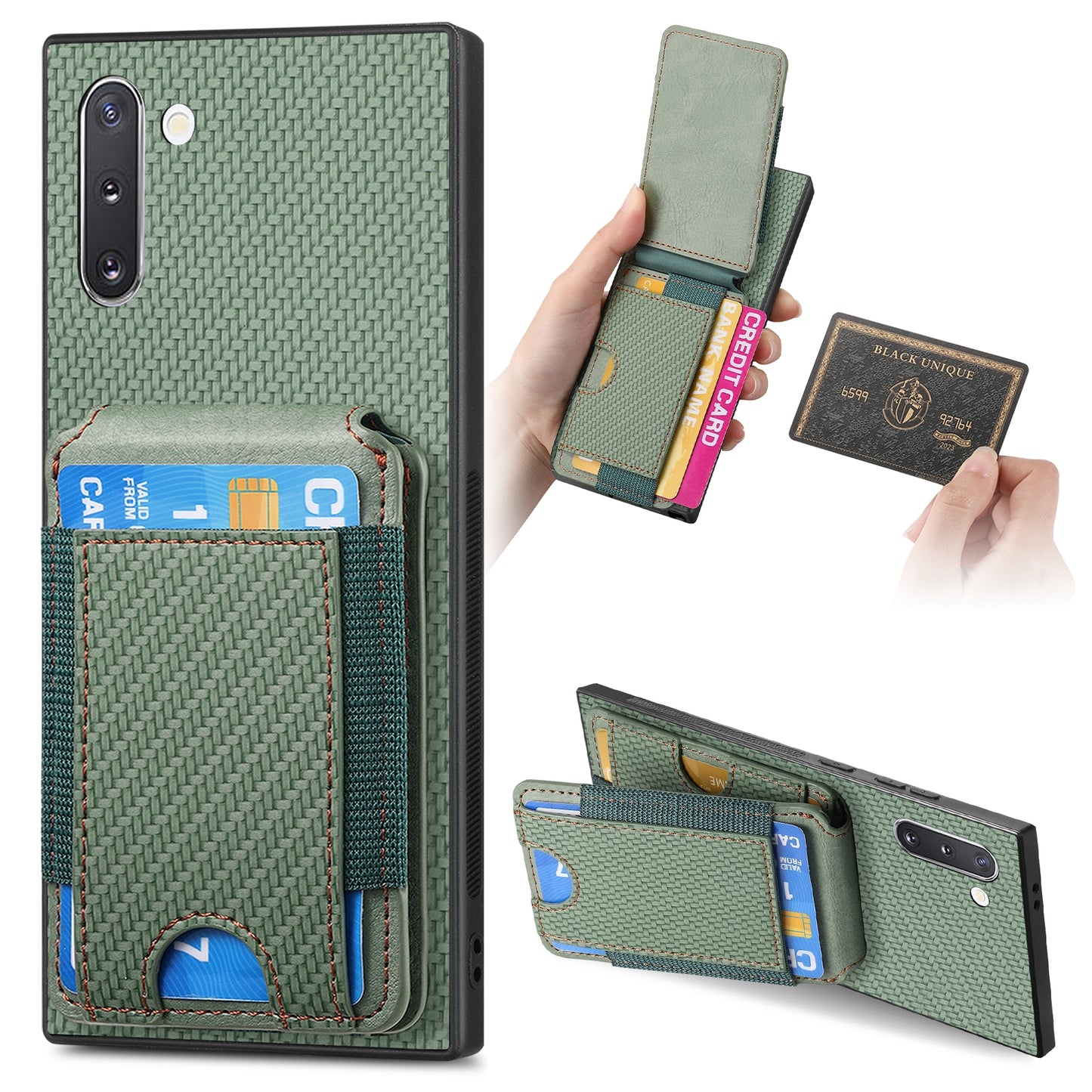 Samsung Galaxy Note10 Vertical Flip Wallet Stand Phone Case with Carbon Fibre Pattern