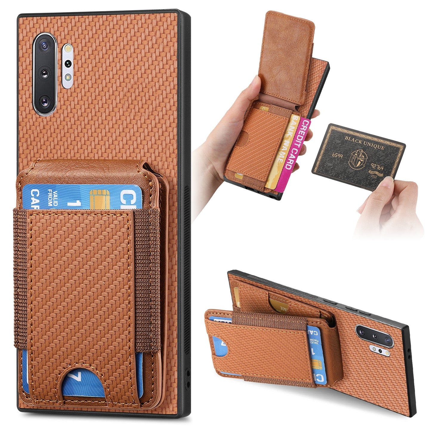 Samsung Galaxy Note10+ Vertical Flip Wallet Stand Phone Case with Carbon Fibre Pattern