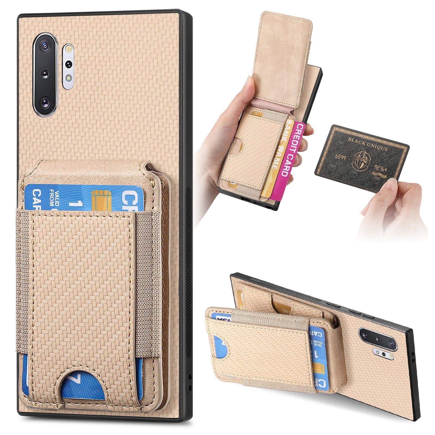 Samsung Galaxy Note10+ Vertical Flip Wallet Stand Phone Case with Carbon Fibre Pattern