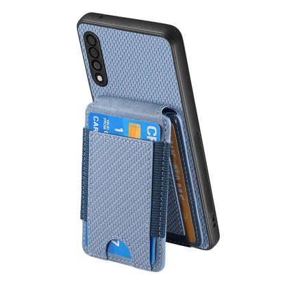 Samsung Galaxy A10 Vertical Flip Wallet Stand Phone Case with Carbon Fibre Pattern