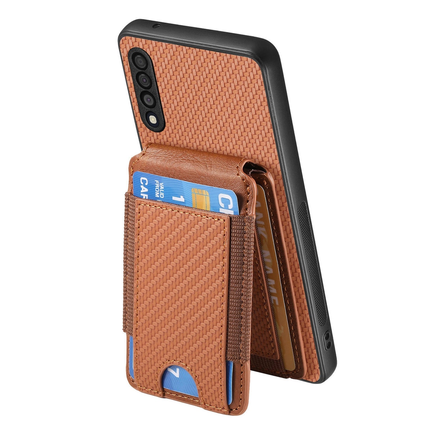 Samsung Galaxy A10 Vertical Flip Wallet Stand Phone Case with Carbon Fibre Pattern