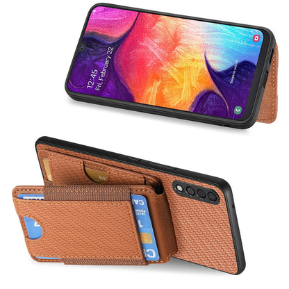 Samsung Galaxy A10 Vertical Flip Wallet Stand Phone Case with Carbon Fibre Pattern