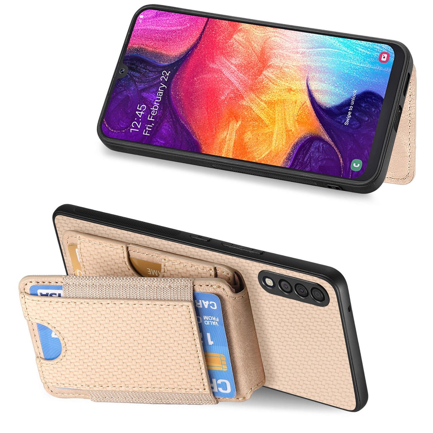 Samsung Galaxy A10 Vertical Flip Wallet Stand Phone Case with Carbon Fibre Pattern