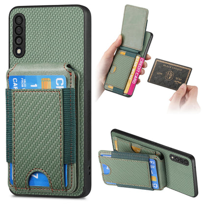 Samsung Galaxy A10 Vertical Flip Wallet Stand Phone Case with Carbon Fibre Pattern
