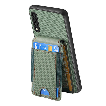 Samsung Galaxy A10 Vertical Flip Wallet Stand Phone Case with Carbon Fibre Pattern