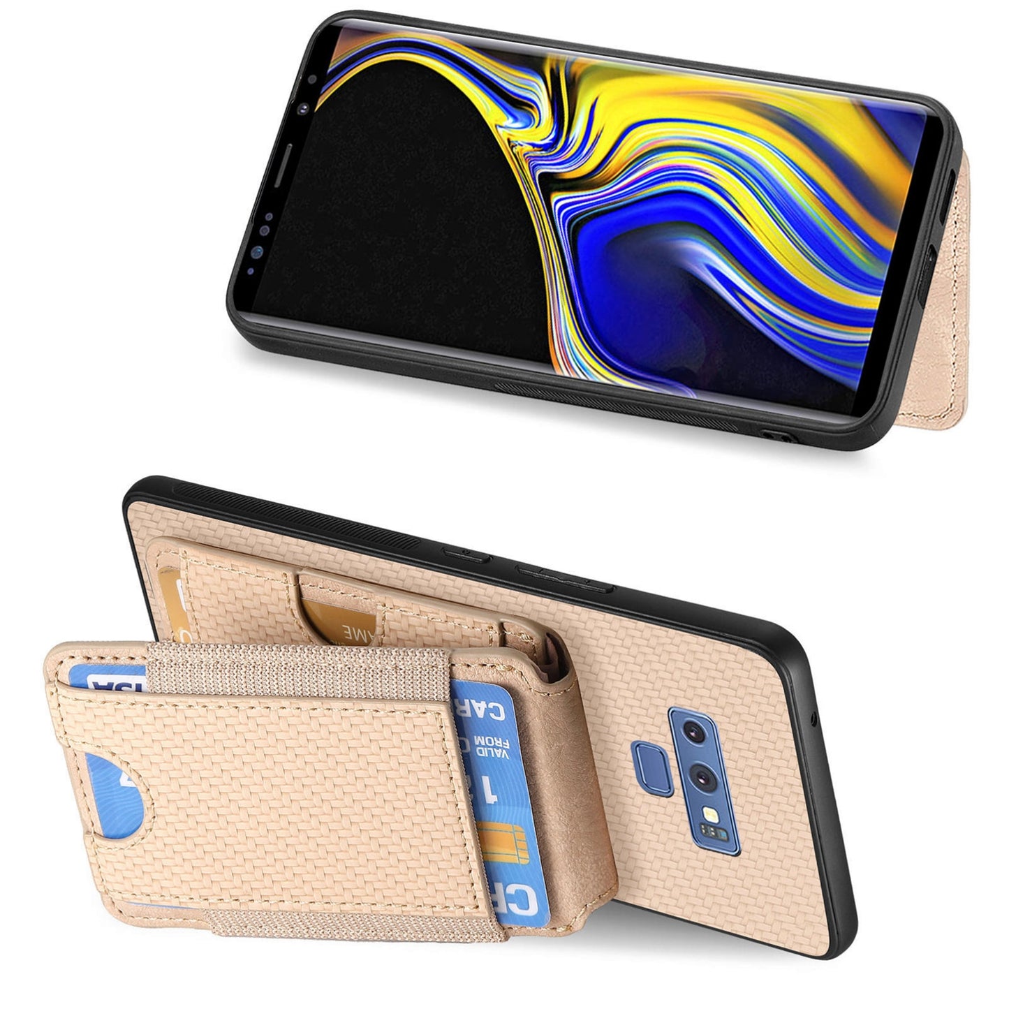 Samsung Galaxy Note9 Vertical Flip Wallet Stand Phone Case with Carbon Fibre Pattern