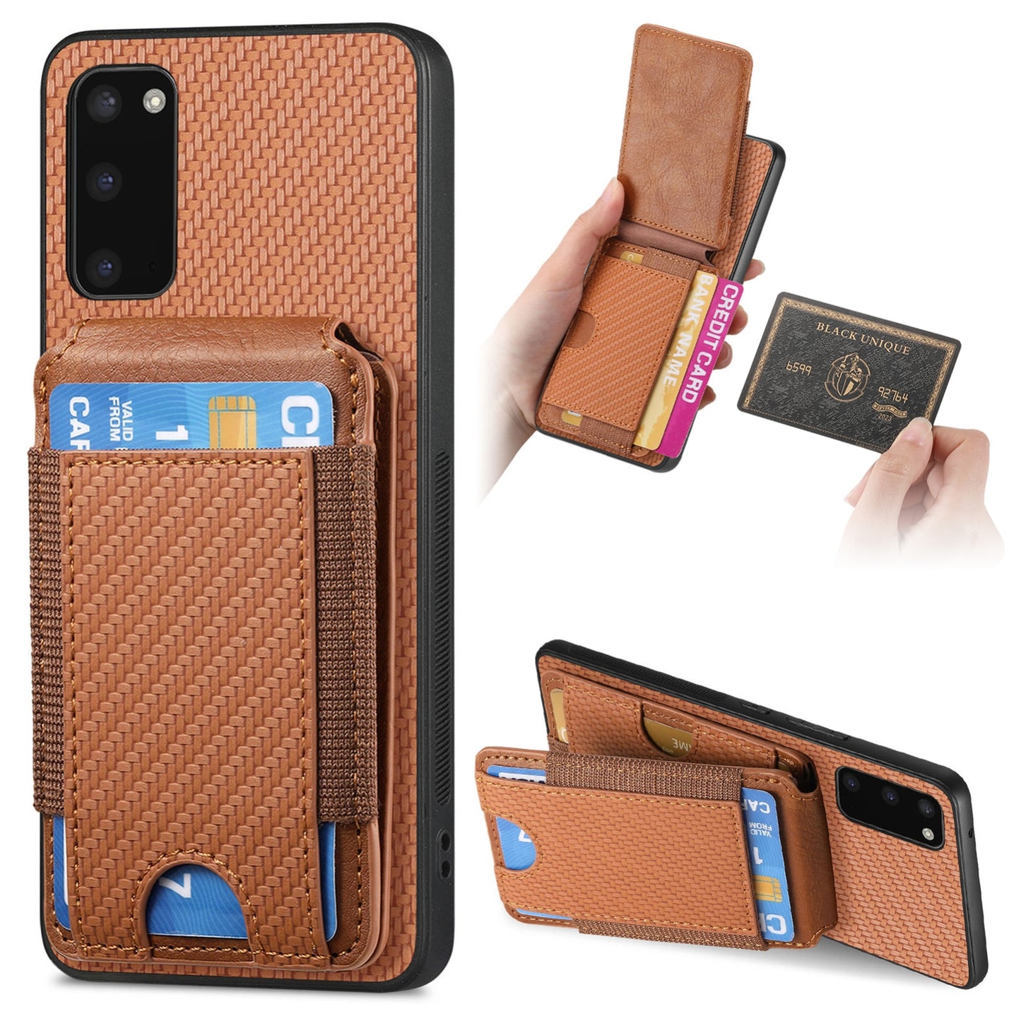 Samsung Galaxy S9 Vertical Flip Wallet Stand Phone Case with Carbon Fibre Pattern