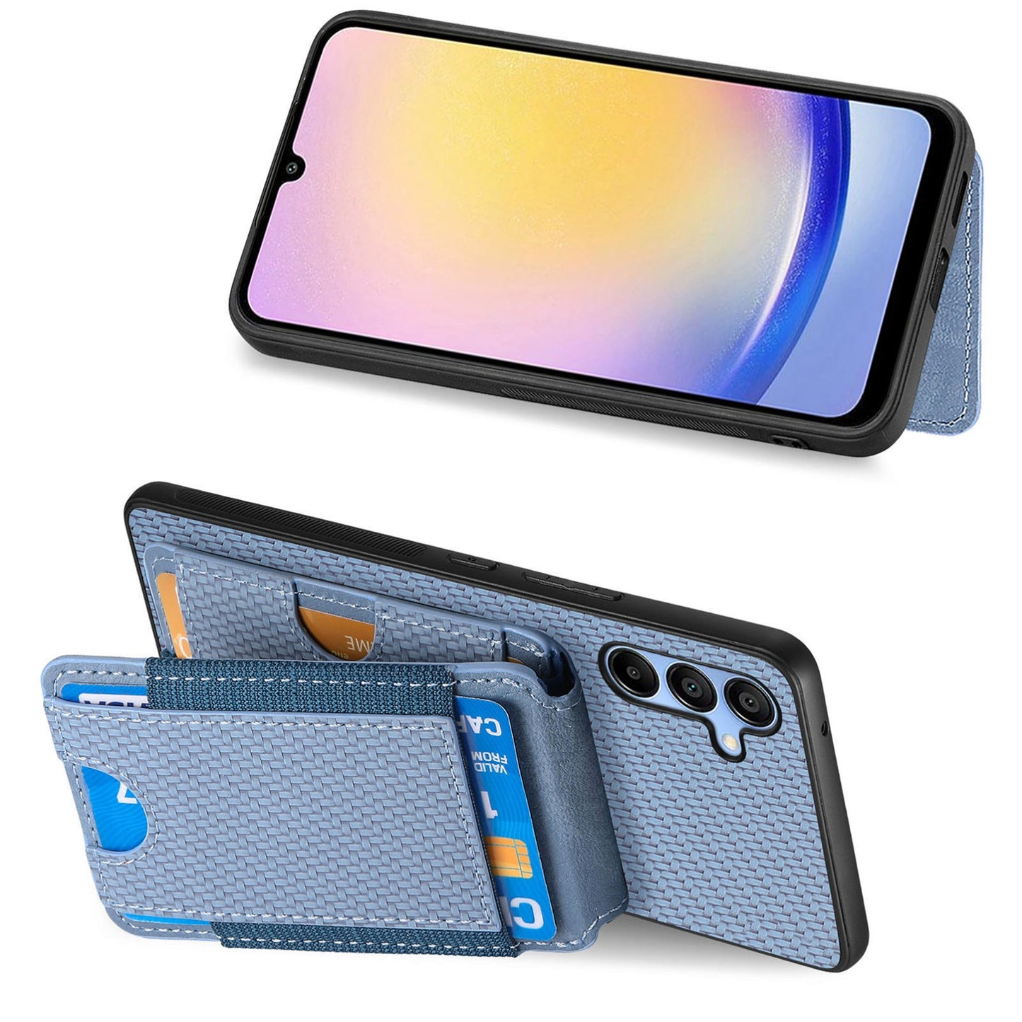 Samsung Galaxy A23 Vertical Flip Wallet Stand Phone Case with Carbon Fibre Pattern