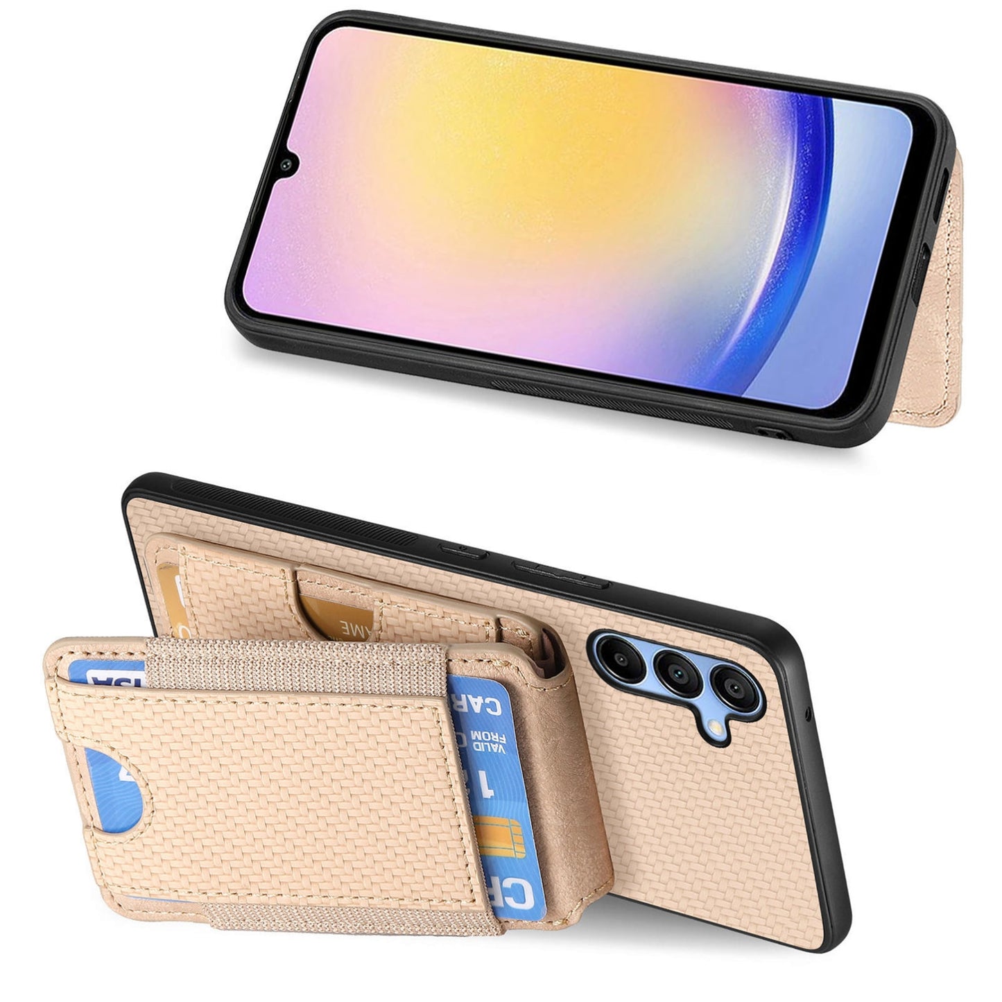 Samsung Galaxy A23 Vertical Flip Wallet Stand Phone Case with Carbon Fibre Pattern