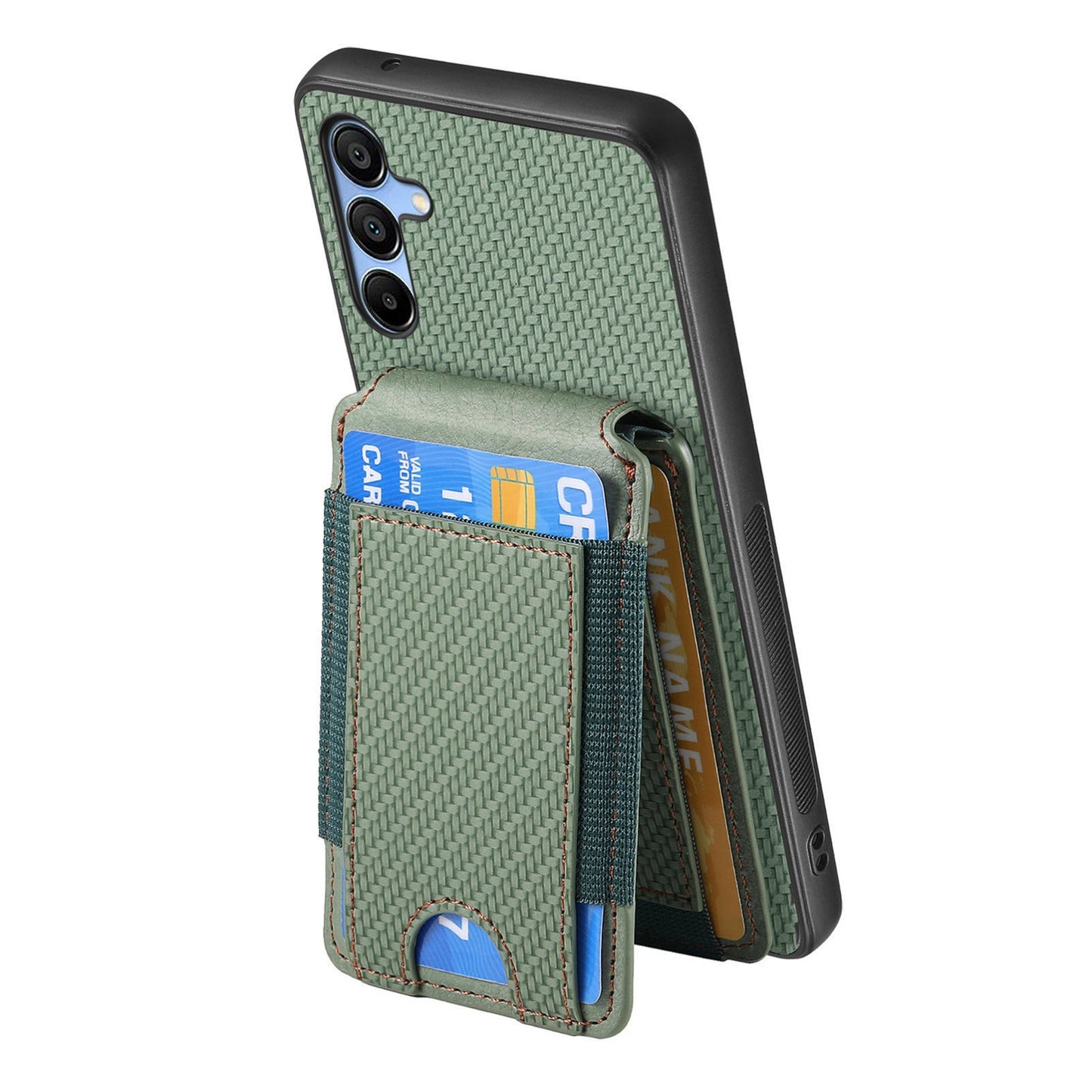 Samsung Galaxy A23 Vertical Flip Wallet Stand Phone Case with Carbon Fibre Pattern