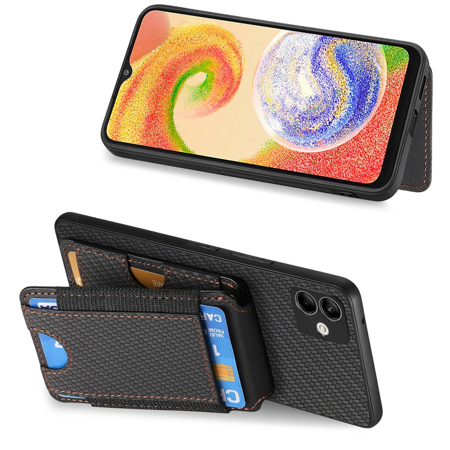 Samsung Galaxy A12 5G Vertical Flip Wallet Stand Phone Case with Carbon Fibre Pattern