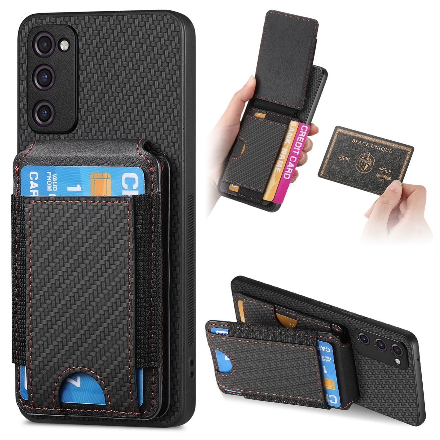 Samsung Galaxy S20 FE Vertical Flip Wallet Stand Phone Case with Carbon Fibre Pattern
