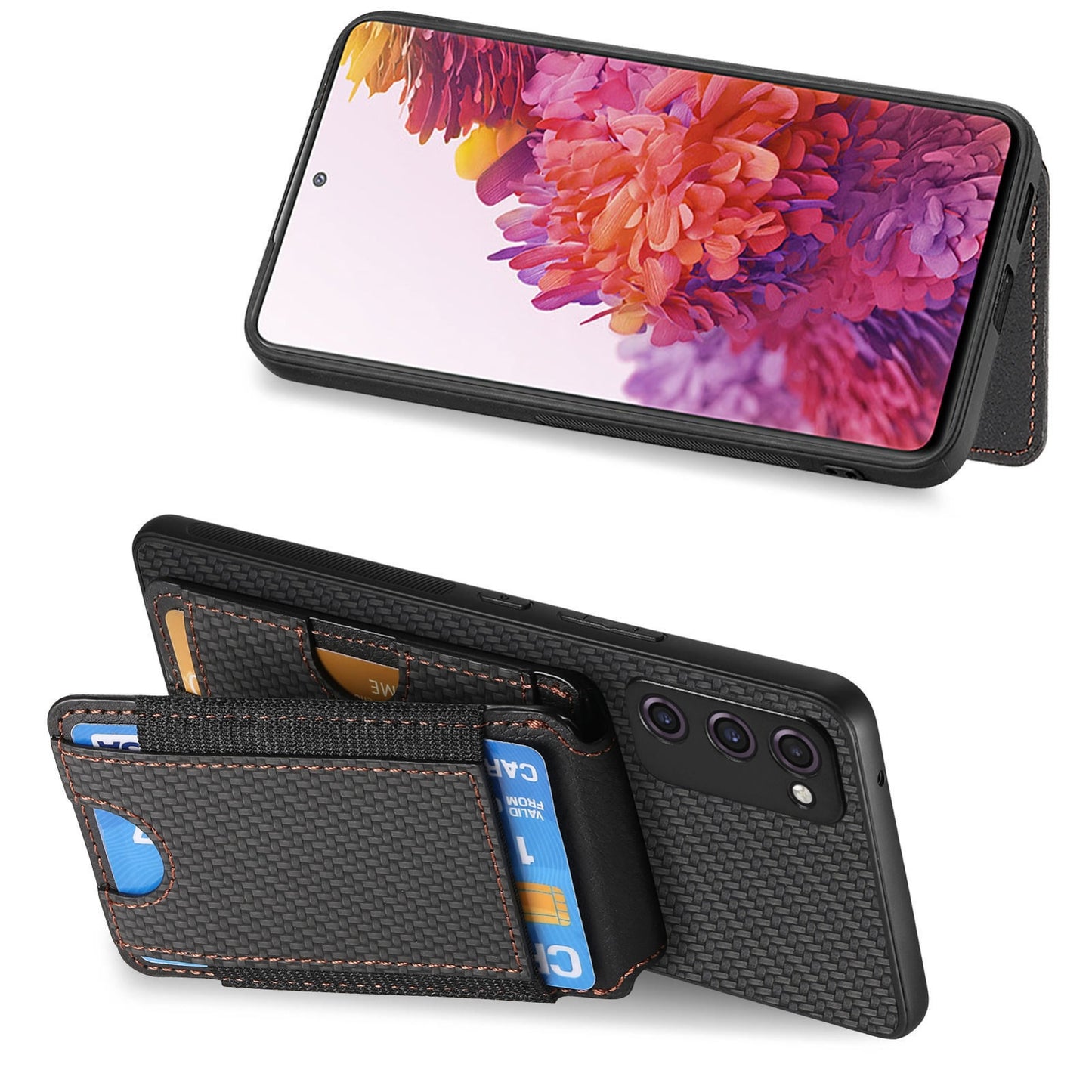 Samsung Galaxy S20 FE Vertical Flip Wallet Stand Phone Case with Carbon Fibre Pattern