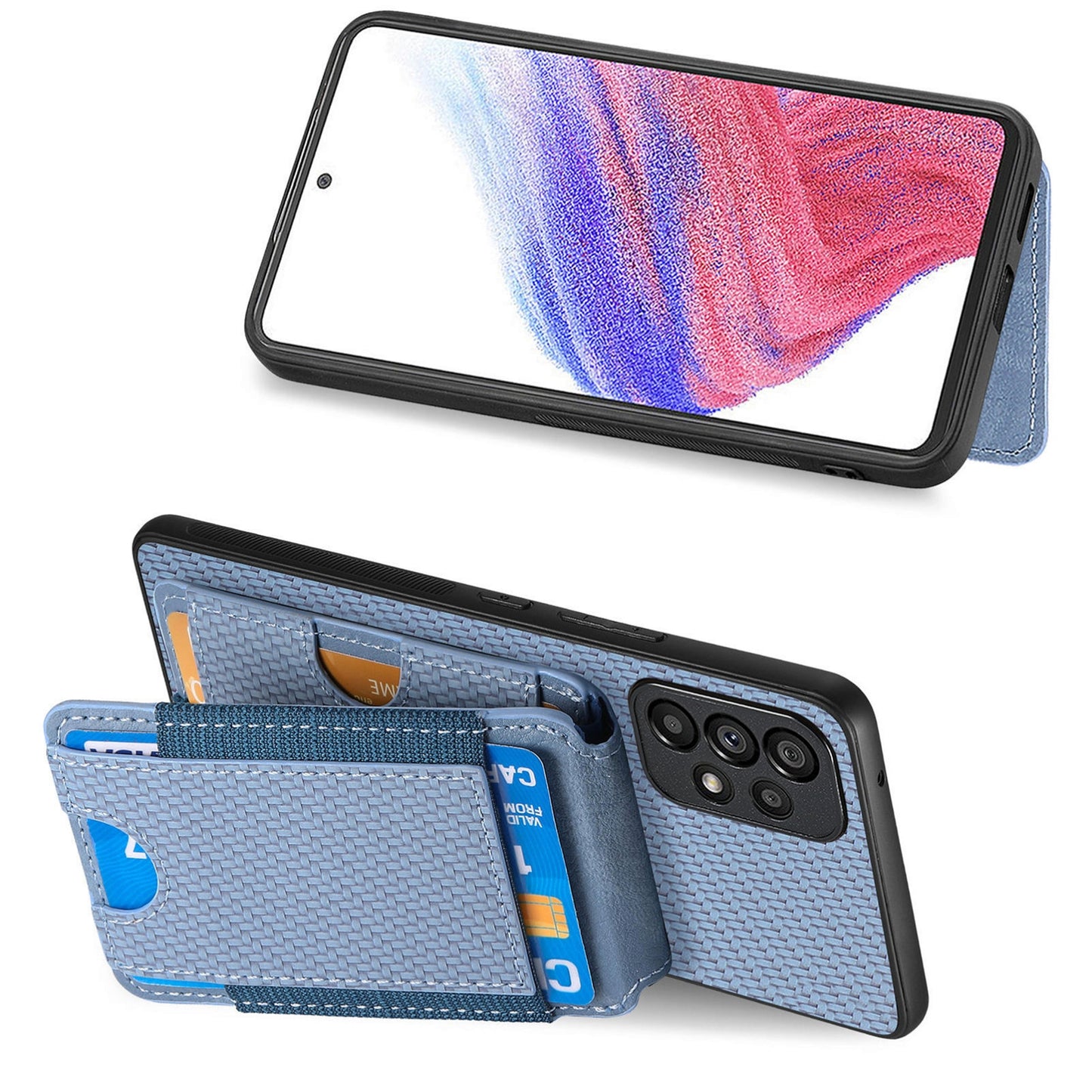 Samsung Galaxy A53 5G Vertical Flip Wallet Stand Phone Case with Carbon Fibre Pattern