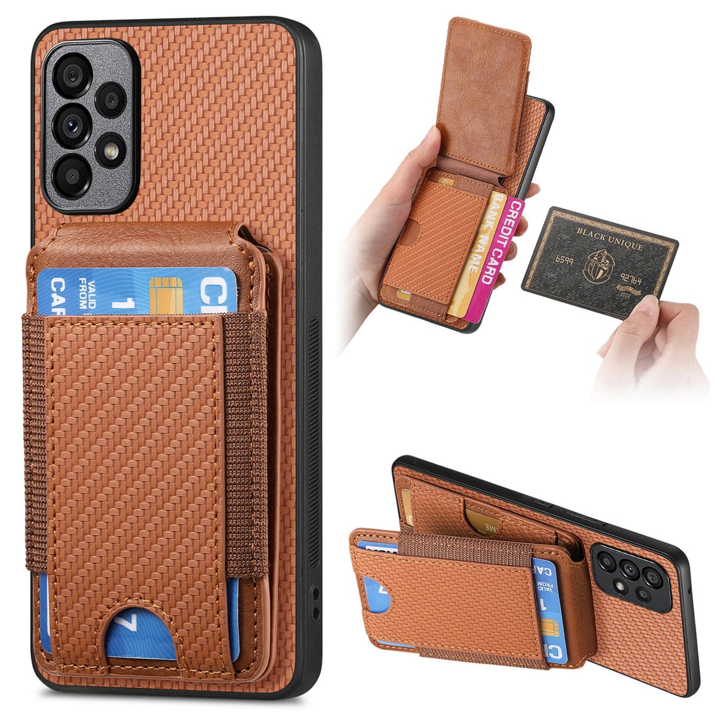 Samsung Galaxy A53 5G Vertical Flip Wallet Stand Phone Case with Carbon Fibre Pattern