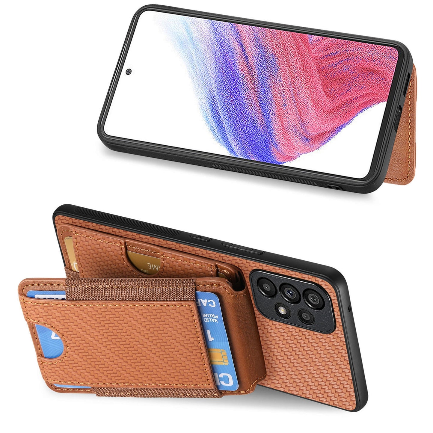 Samsung Galaxy A53 5G Vertical Flip Wallet Stand Phone Case with Carbon Fibre Pattern