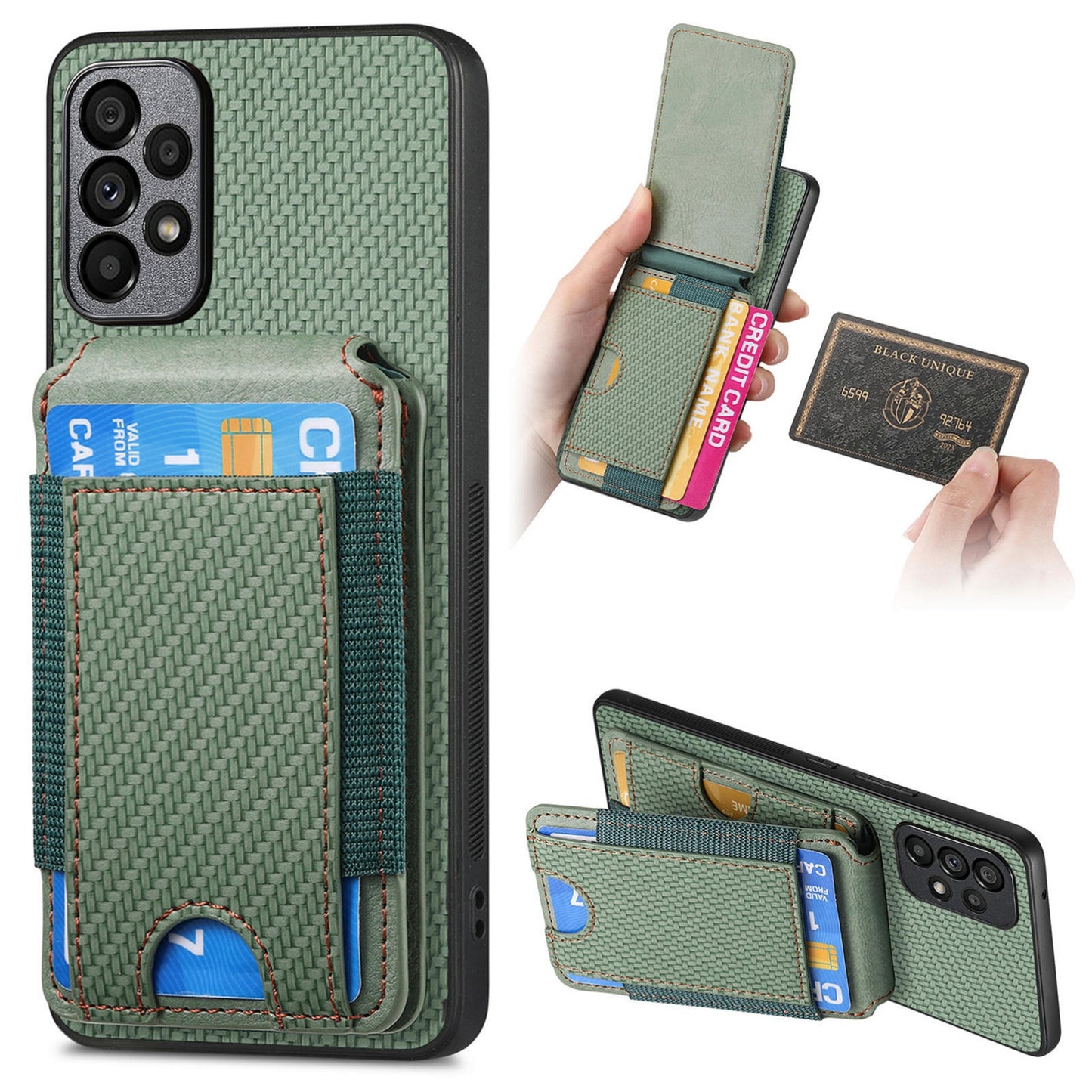 Samsung Galaxy A72 5G Vertical Flip Wallet Stand Phone Case with Carbon Fibre Pattern