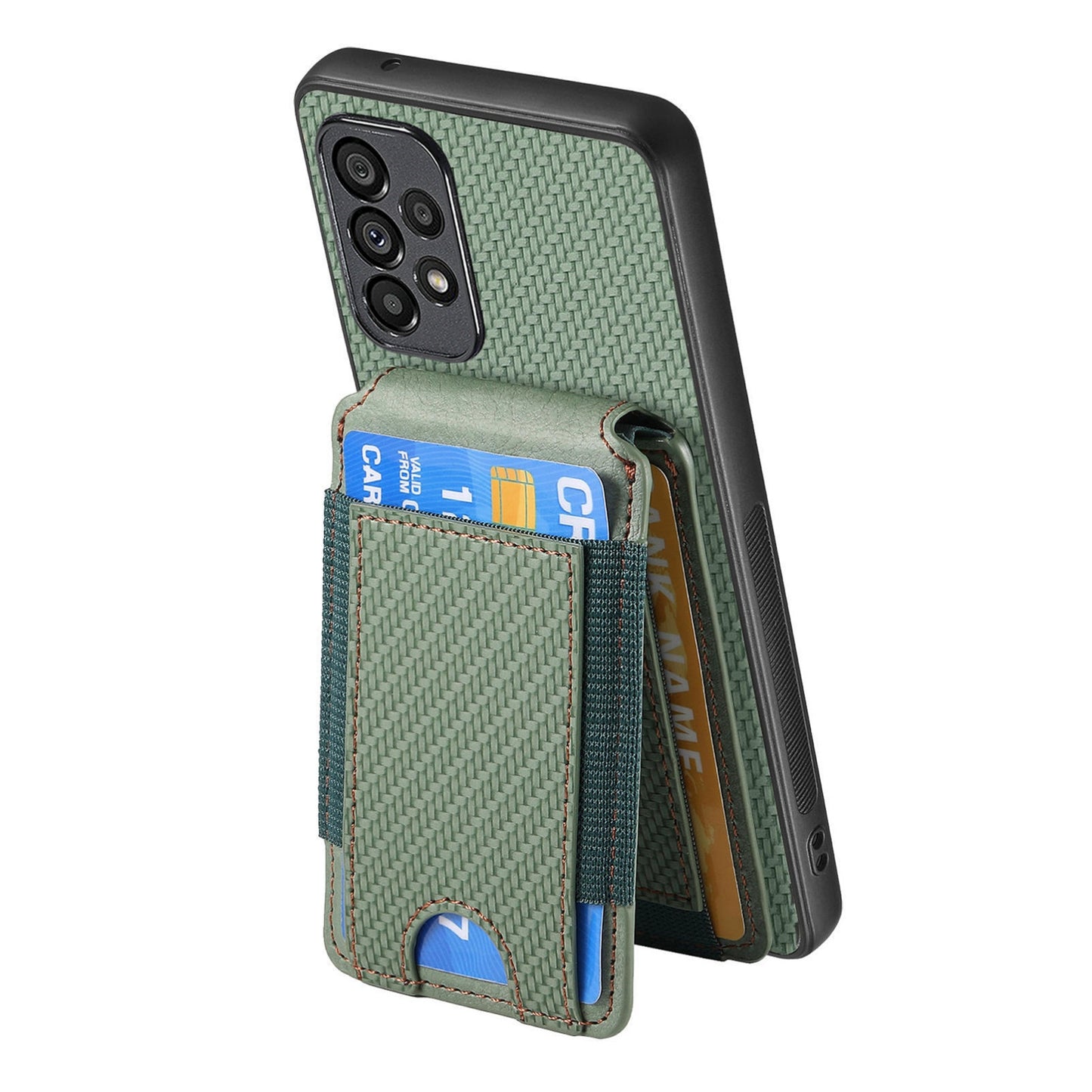 Samsung Galaxy A72 5G Vertical Flip Wallet Stand Phone Case with Carbon Fibre Pattern