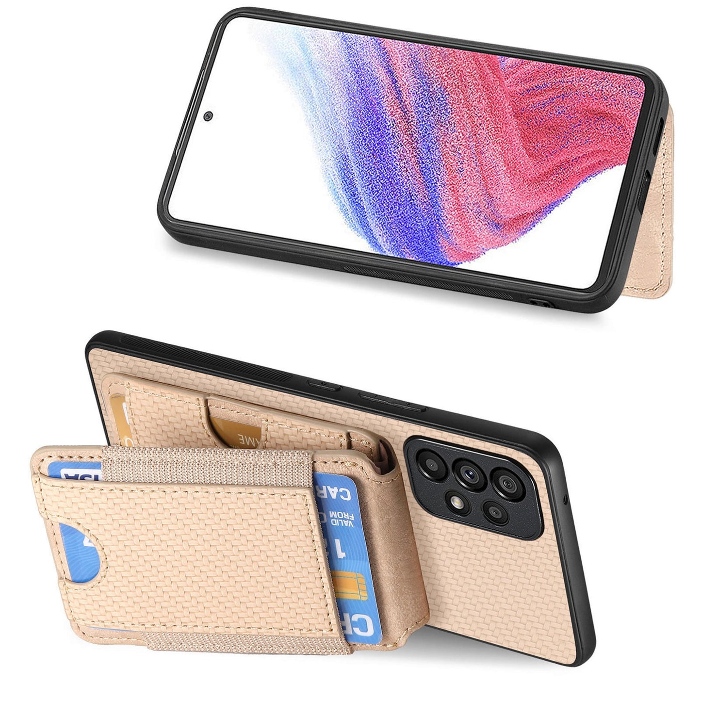 Samsung Galaxy A52 Vertical Flip Wallet Stand Phone Case with Carbon Fibre Pattern