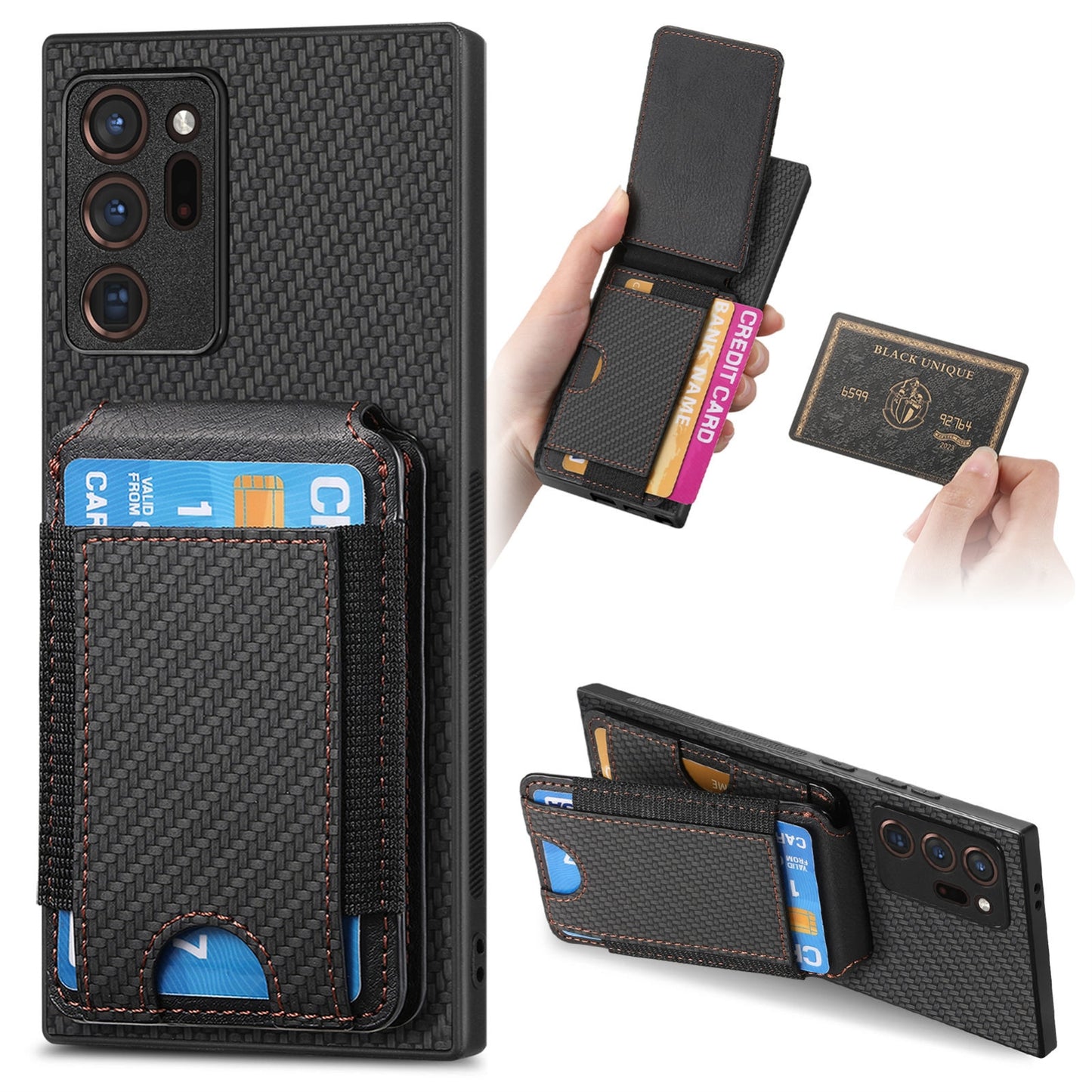 Samsung Galaxy Note20 Ultra Vertical Flip Wallet Stand Phone Case with Carbon Fibre Pattern