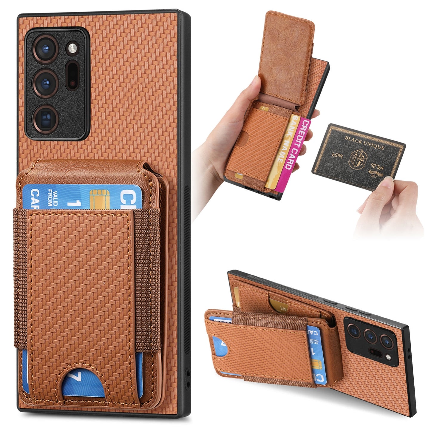 Samsung Galaxy Note20 Ultra Vertical Flip Wallet Stand Phone Case with Carbon Fibre Pattern