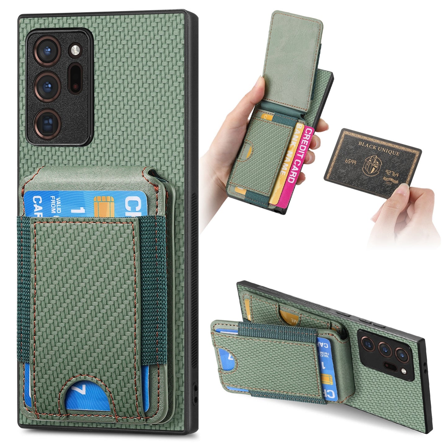 Samsung Galaxy Note20 Ultra Vertical Flip Wallet Stand Phone Case with Carbon Fibre Pattern