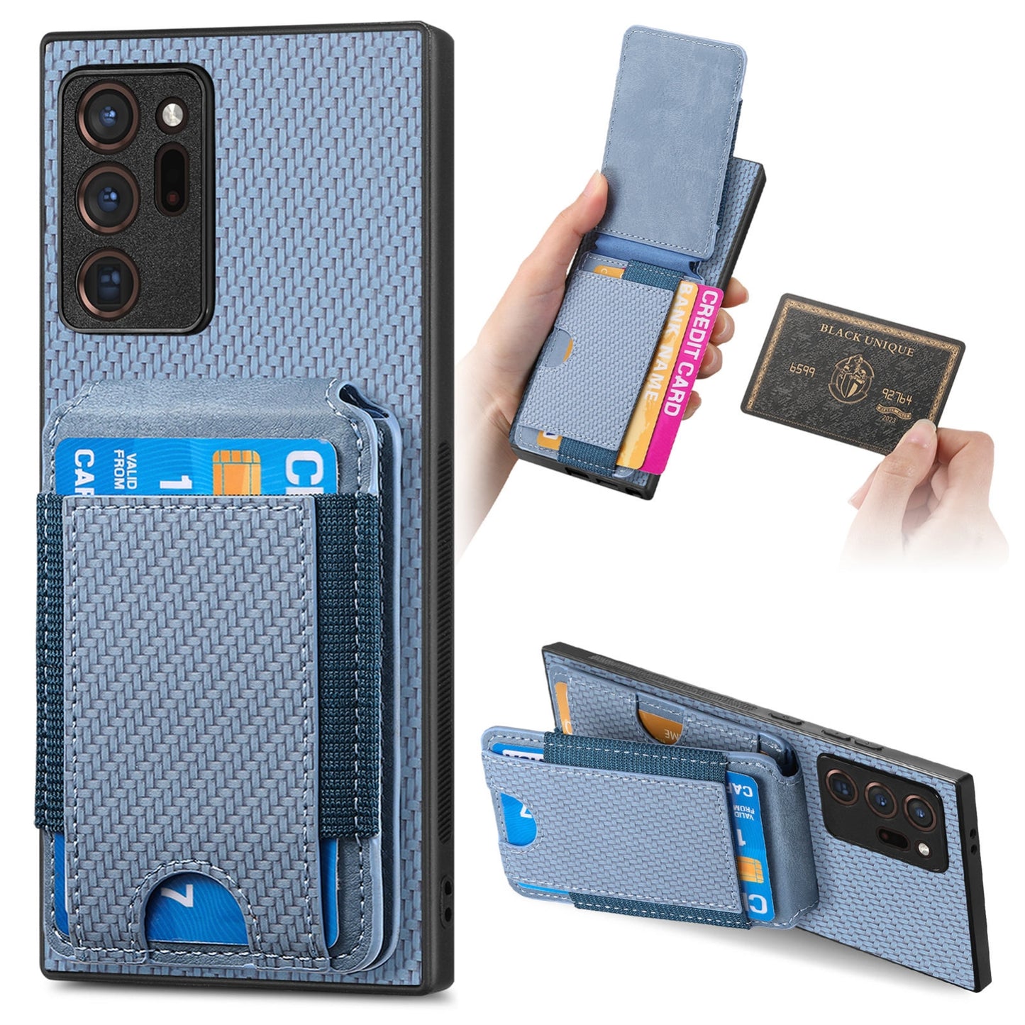 Samsung Galaxy Note20 Vertical Flip Wallet Stand Phone Case with Carbon Fibre Pattern
