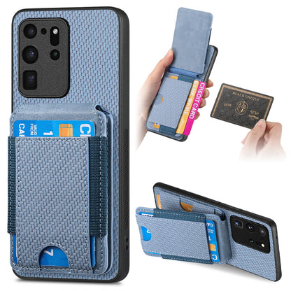 Samsung Galaxy S20 Ultra Vertical Flip Wallet Stand Phone Case with Carbon Fibre Pattern