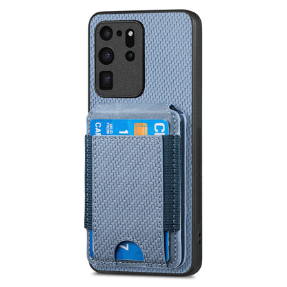 Samsung Galaxy S20 Ultra Vertical Flip Wallet Stand Phone Case with Carbon Fibre Pattern