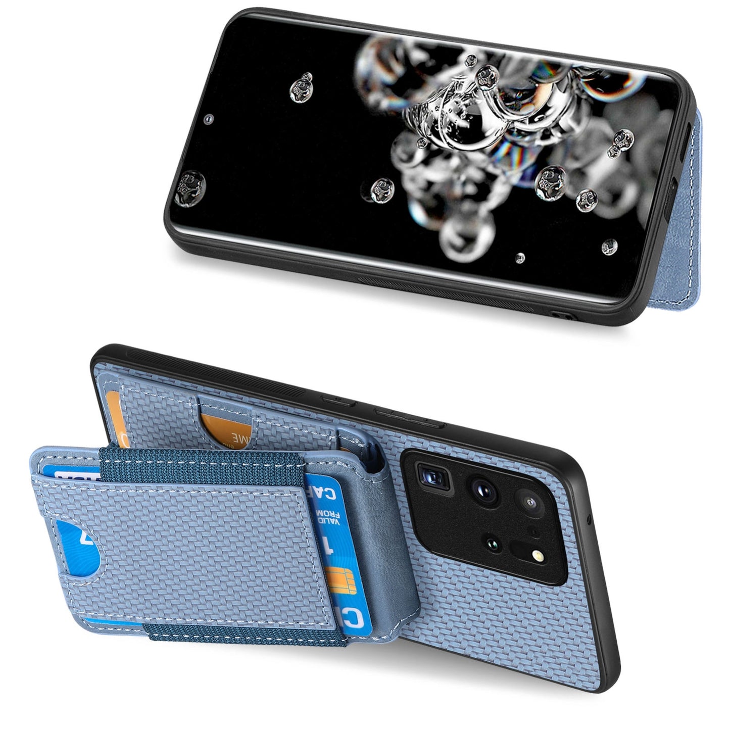 Samsung Galaxy S20 Ultra Vertical Flip Wallet Stand Phone Case with Carbon Fibre Pattern