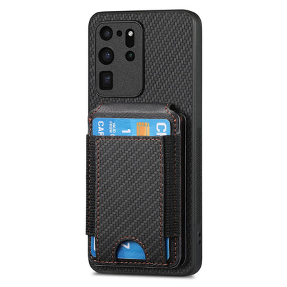 Samsung Galaxy S20 Ultra Vertical Flip Wallet Stand Phone Case with Carbon Fibre Pattern