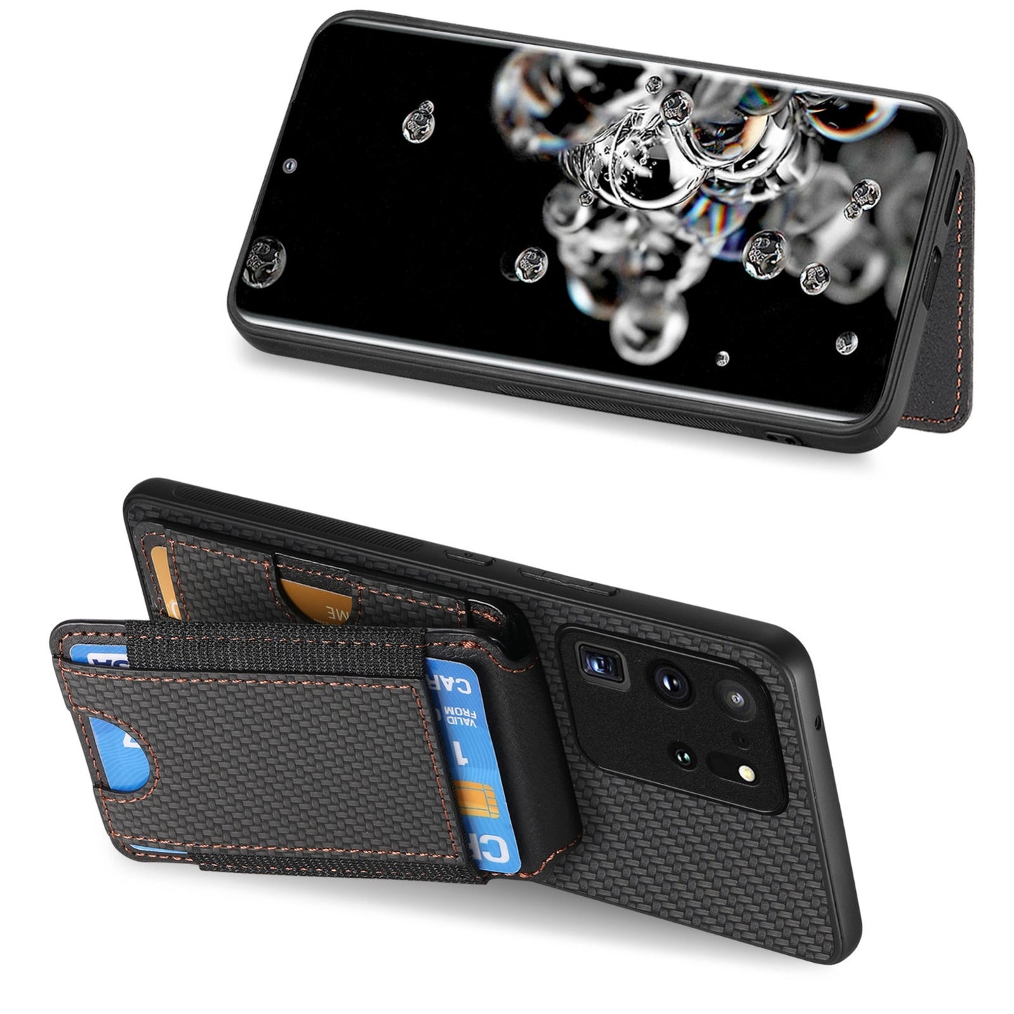Samsung Galaxy S20 Ultra Vertical Flip Wallet Stand Phone Case with Carbon Fibre Pattern