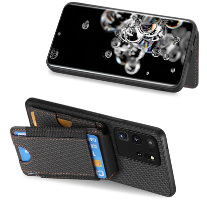 Samsung Galaxy S20 Ultra Vertical Flip Wallet Stand Phone Case with Carbon Fibre Pattern