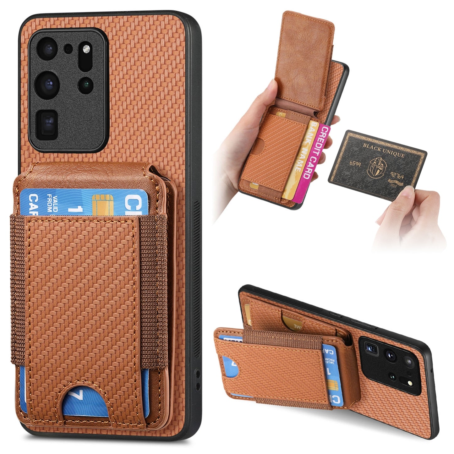 Samsung Galaxy S20 Ultra Vertical Flip Wallet Stand Phone Case with Carbon Fibre Pattern