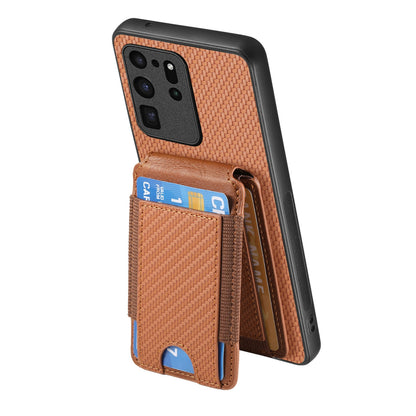 Samsung Galaxy S20 Ultra Vertical Flip Wallet Stand Phone Case with Carbon Fibre Pattern