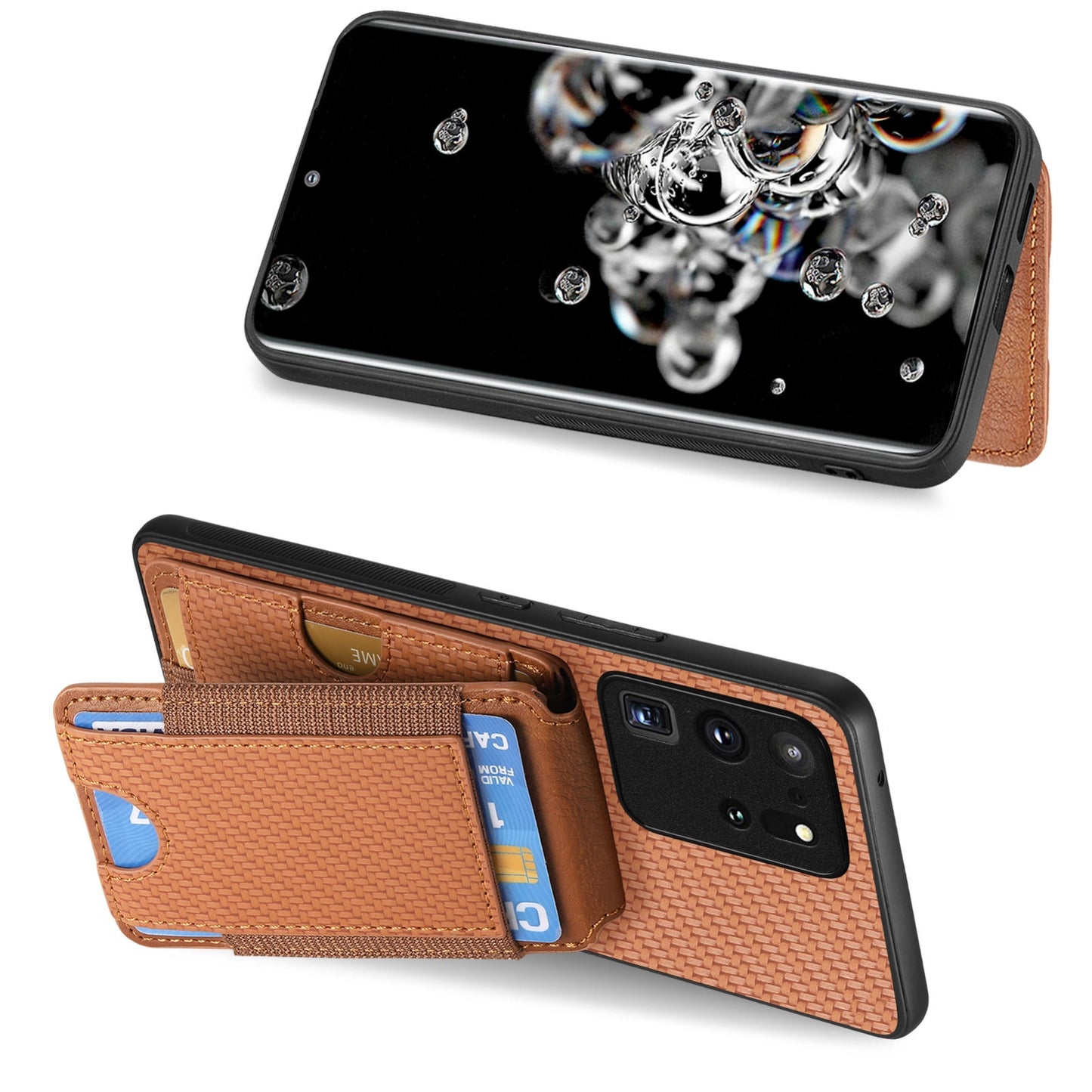 Samsung Galaxy S20 Ultra Vertical Flip Wallet Stand Phone Case with Carbon Fibre Pattern