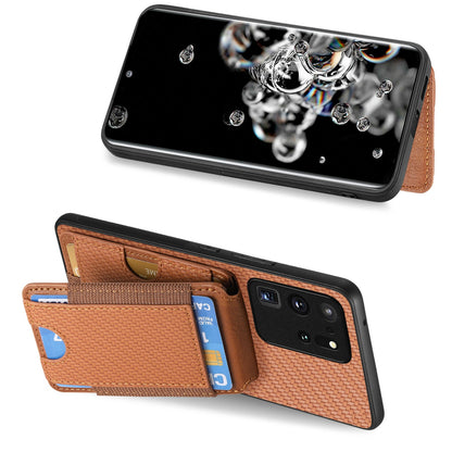 Samsung Galaxy S20 Ultra Vertical Flip Wallet Stand Phone Case with Carbon Fibre Pattern