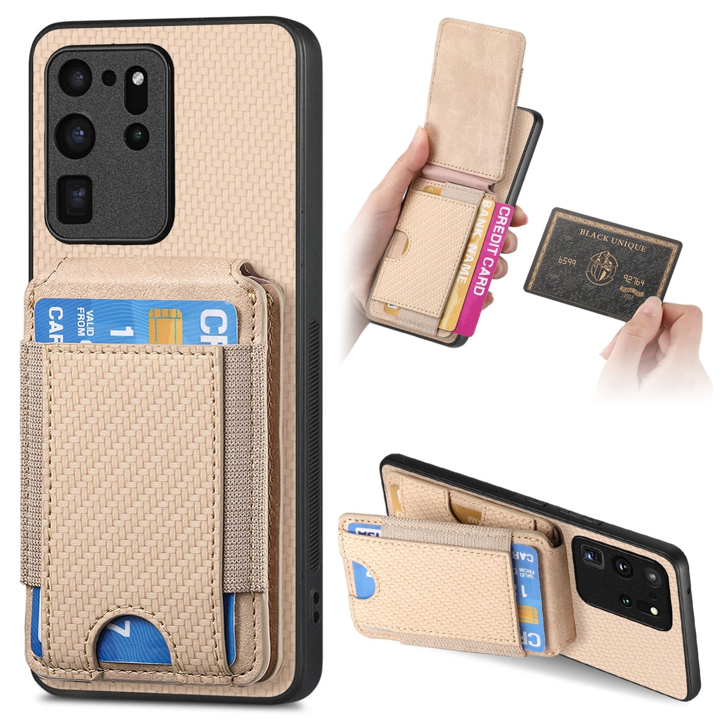 Samsung Galaxy S20 Ultra Vertical Flip Wallet Stand Phone Case with Carbon Fibre Pattern