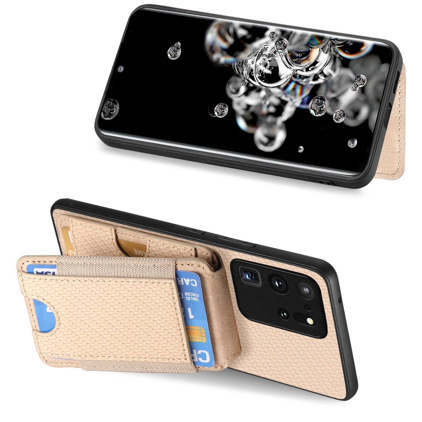 Samsung Galaxy S20 Ultra Vertical Flip Wallet Stand Phone Case with Carbon Fibre Pattern