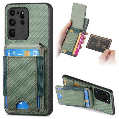 Samsung Galaxy S20 Ultra Vertical Flip Wallet Stand Phone Case with Carbon Fibre Pattern