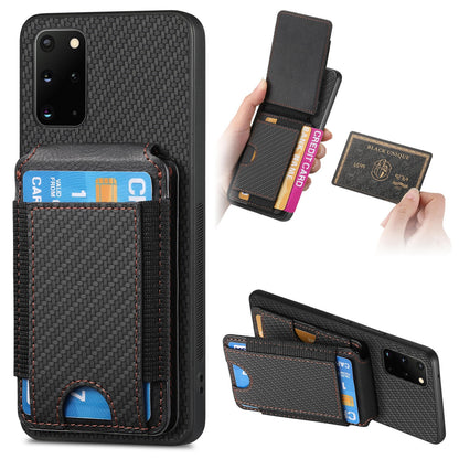 Samsung Galaxy S20+ Vertical Flip Wallet Stand Phone Case with Carbon Fibre Pattern