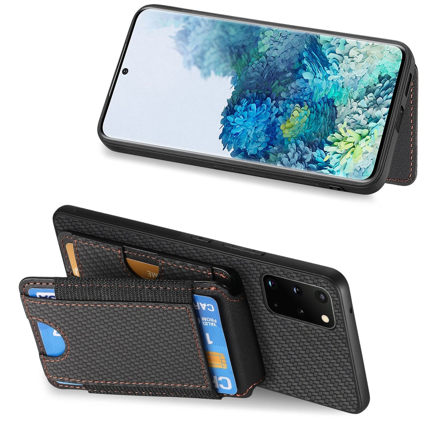 Samsung Galaxy S20+ Vertical Flip Wallet Stand Phone Case with Carbon Fibre Pattern