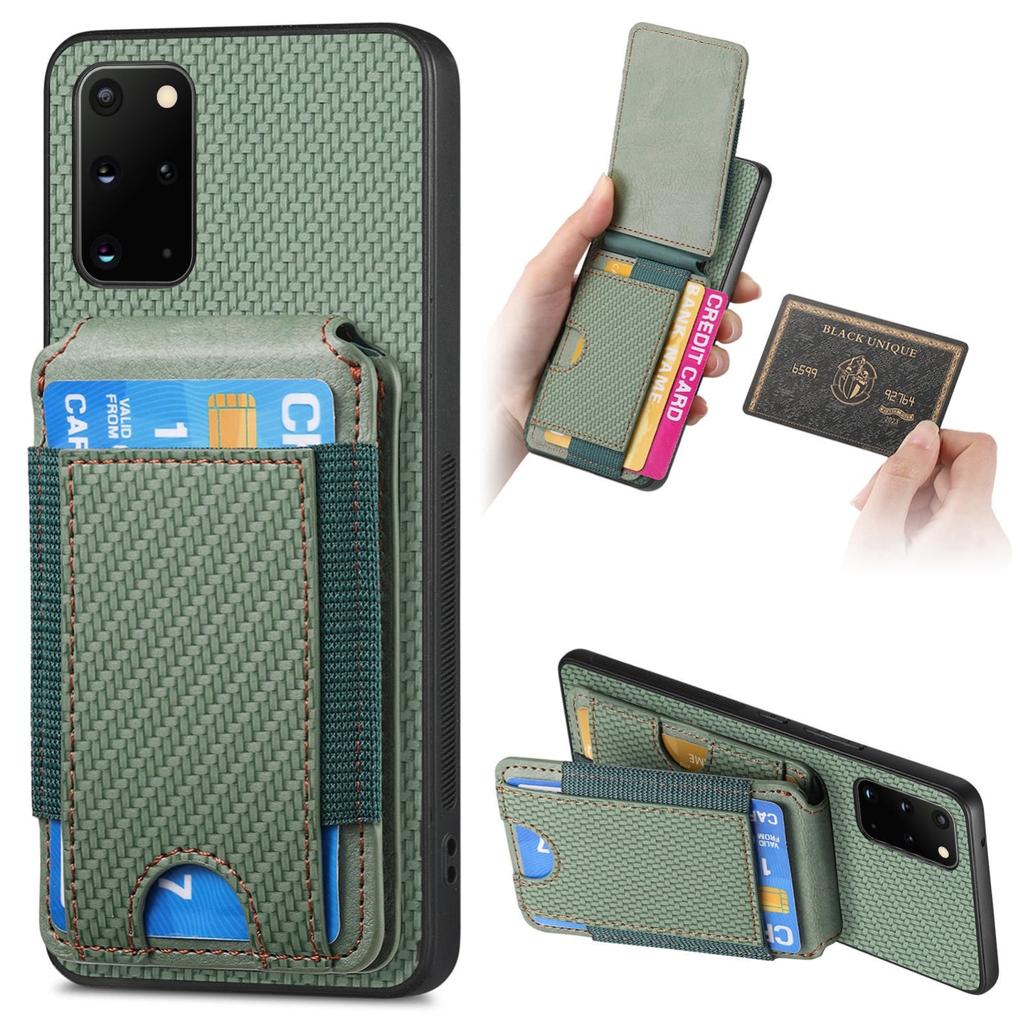 Samsung Galaxy S20+ Vertical Flip Wallet Stand Phone Case with Carbon Fibre Pattern
