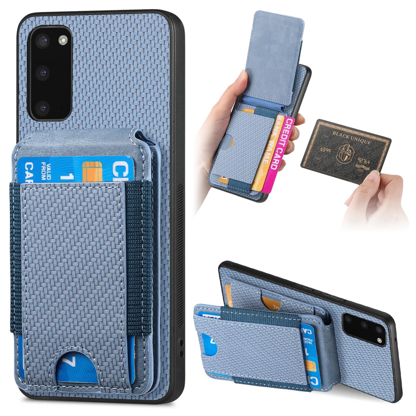 Samsung Galaxy S20 Vertical Flip Wallet Stand Phone Case with Carbon Fibre Pattern